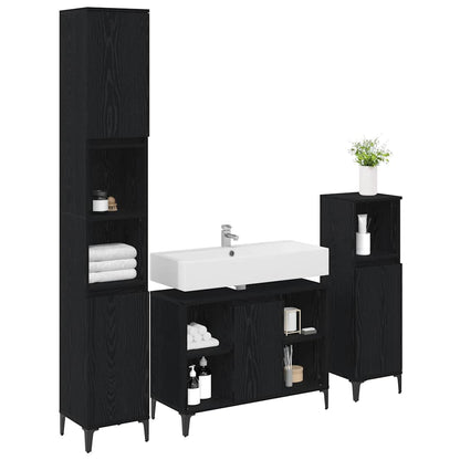 Badkamermeubelset met plank 3 pcs Zwart eiken Bewerkt hout