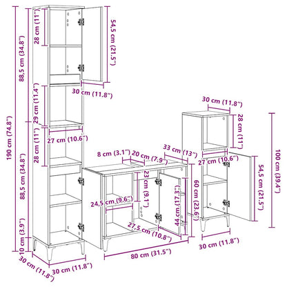 Badkamermeubelset met plank 3 pcs Zwart eiken Bewerkt hout