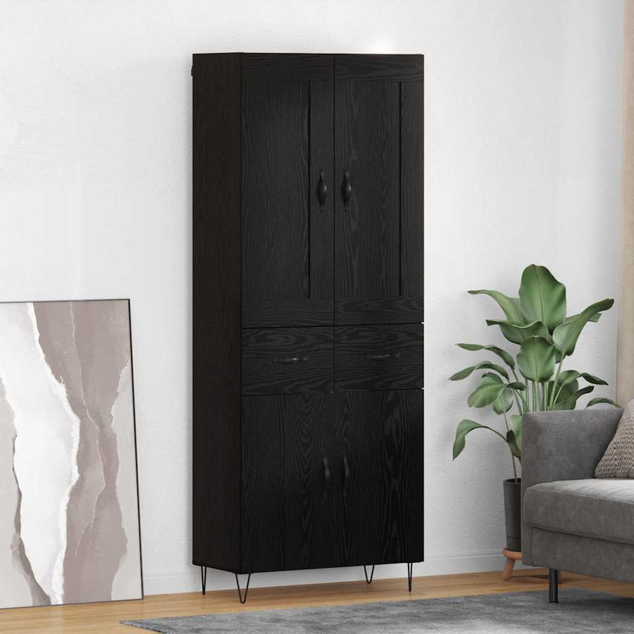 Highboard met lade Zwart Eiken 69,5 x 34 x 180 cm Bewerkt hout