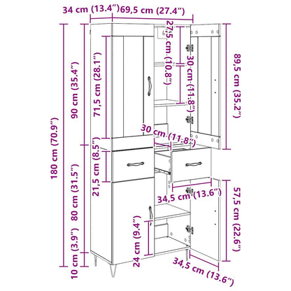 Highboard met lade Zwart Eiken 69,5 x 34 x 180 cm Bewerkt hout