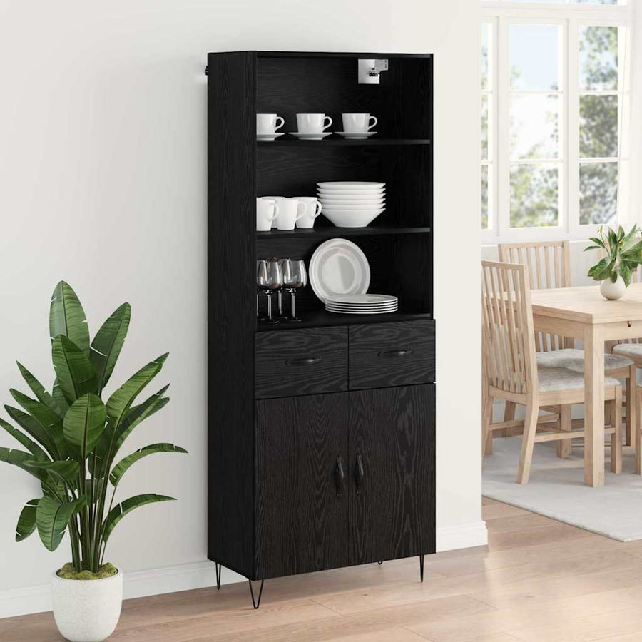 Highboard Wandgemonteerd 2 pcs Zwart Eiken Bewerkt hout