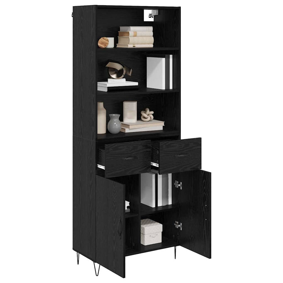 Highboard Wandgemonteerd 2 pcs Zwart Eiken Bewerkt hout