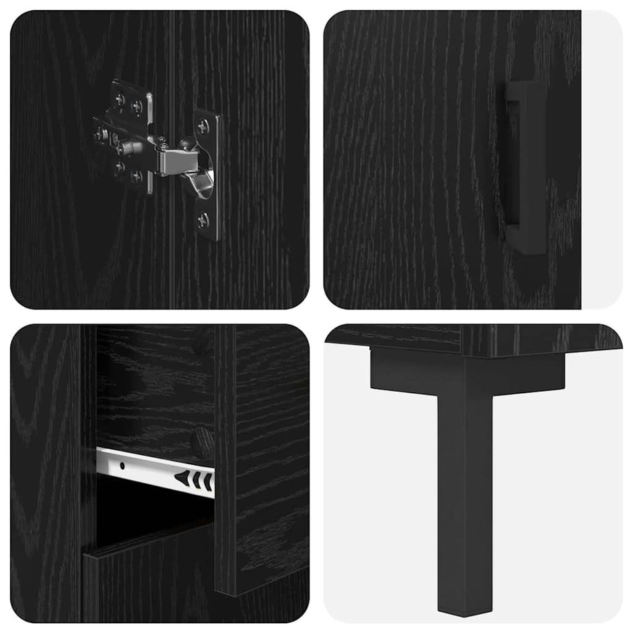 Hoge kast 2 pcs Zwart Eiken 69,5 x 34 x 180 cm Bewerkt hout