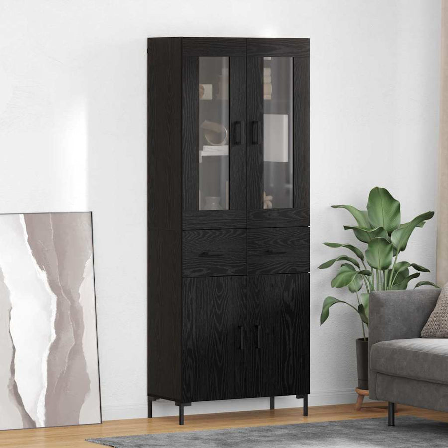 Hoge kast 2 pcs Zwart Eiken 69,5 x 34 x 180 cm Bewerkt hout