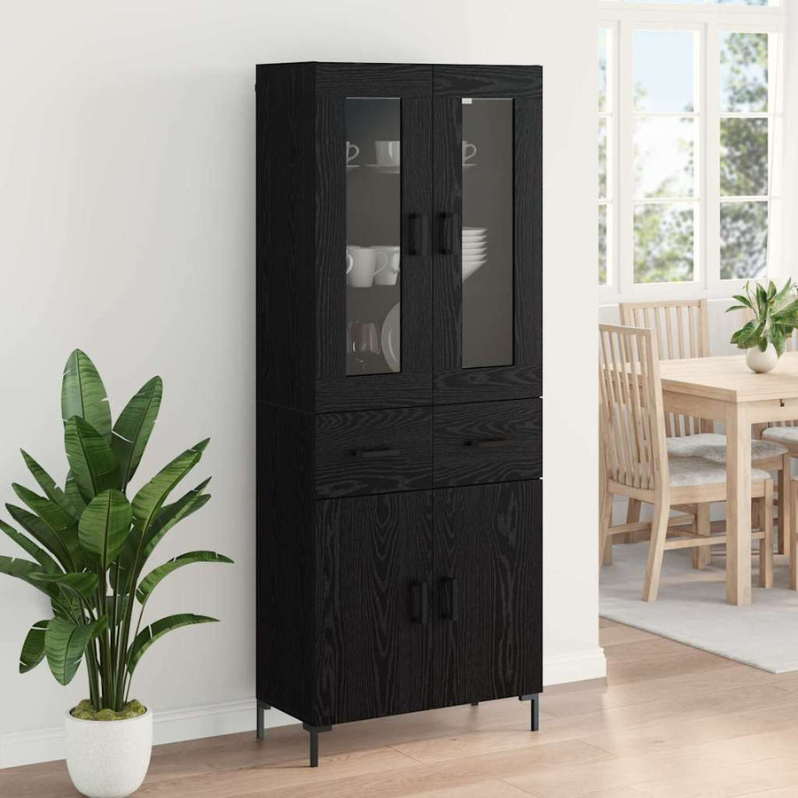 Hoge kast 2 pcs Zwart Eiken 69,5 x 34 x 180 cm Bewerkt hout