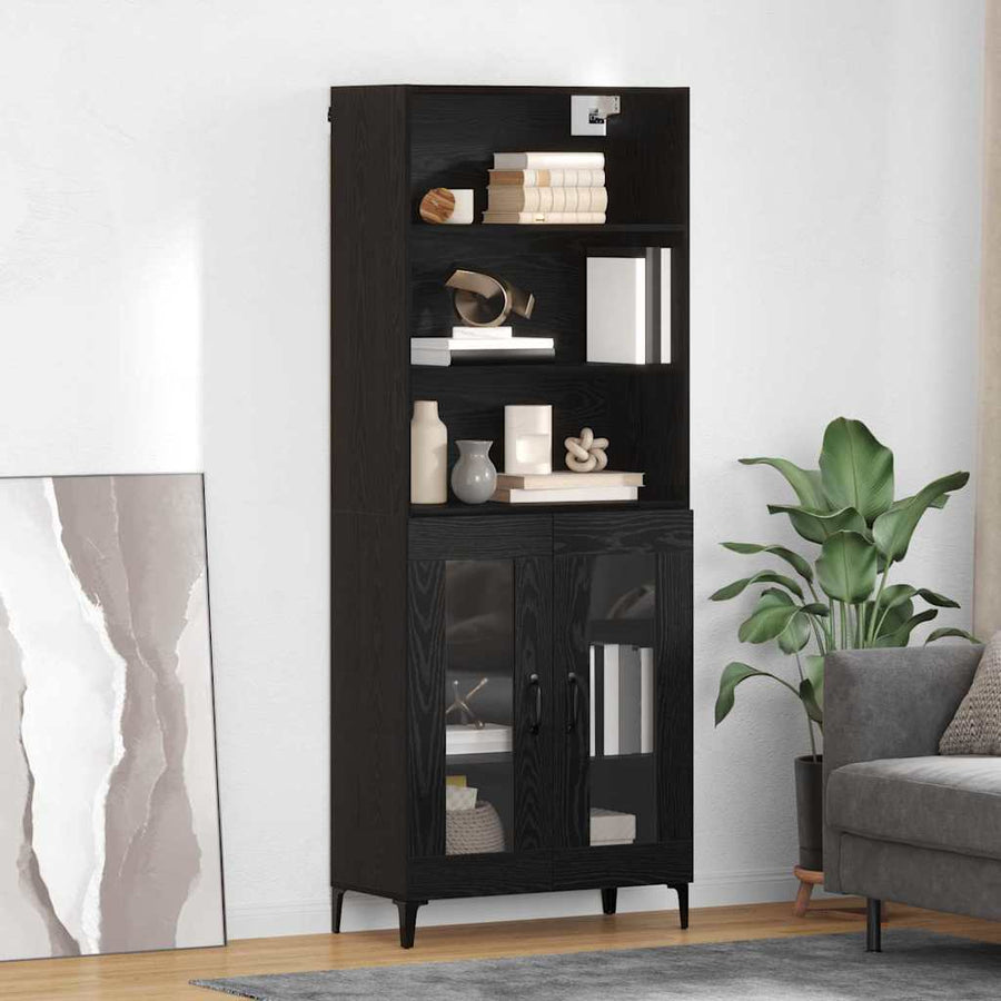 Dressoir Wandgemonteerd met lade 2 pcs Zwart Eiken Bewerkt hout