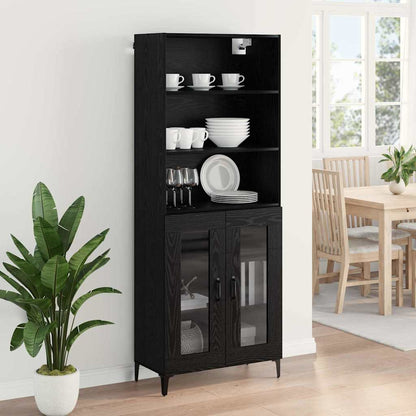 Dressoir Wandgemonteerd met lade 2 pcs Zwart Eiken Bewerkt hout