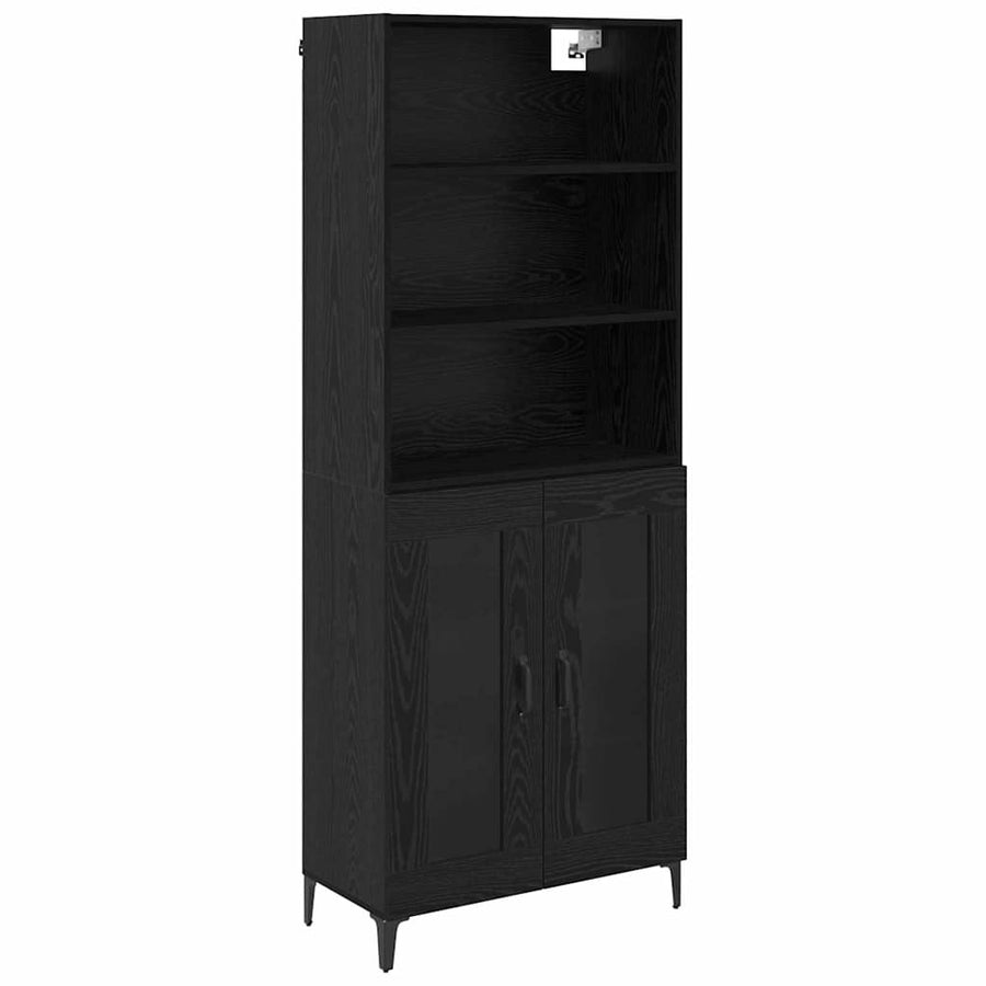 Dressoir Wandgemonteerd met lade 2 pcs Zwart Eiken Bewerkt hout