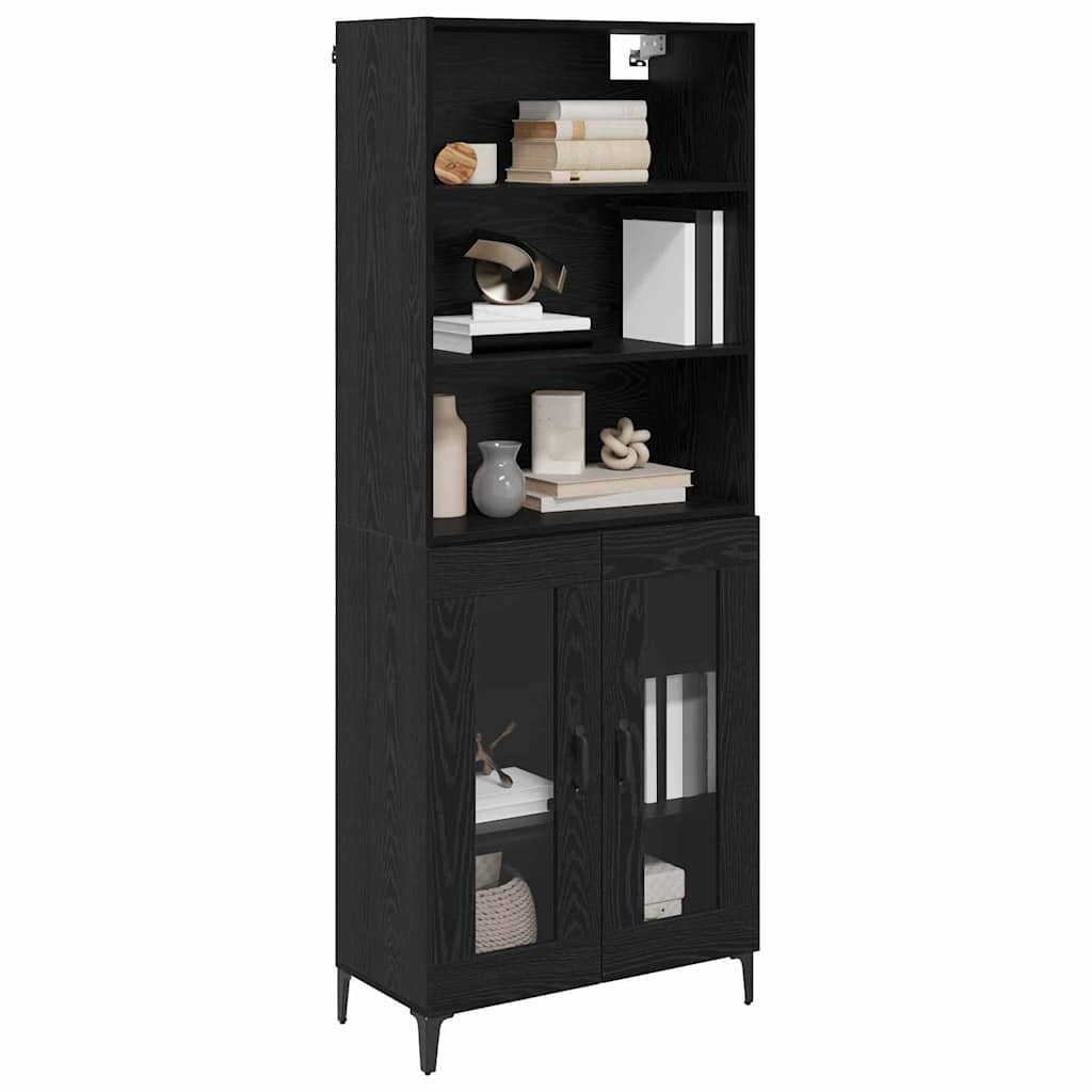 Dressoir Wandgemonteerd met lade 2 pcs Zwart Eiken Bewerkt hout