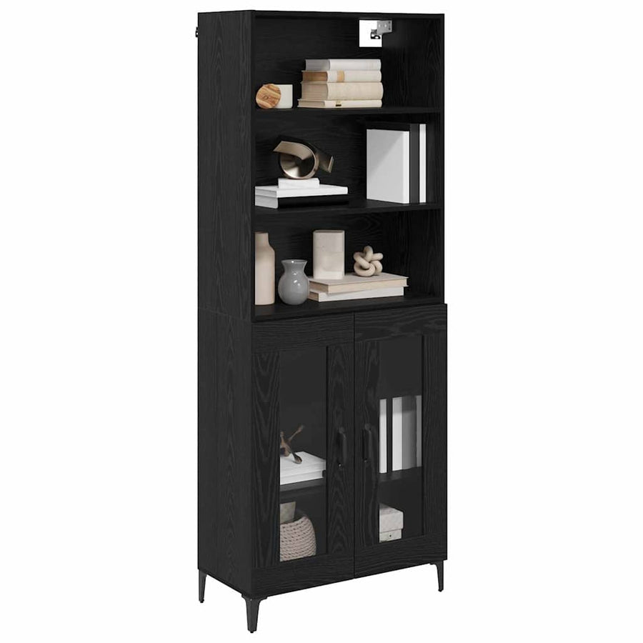 Dressoir Wandgemonteerd met lade 2 pcs Zwart Eiken Bewerkt hout
