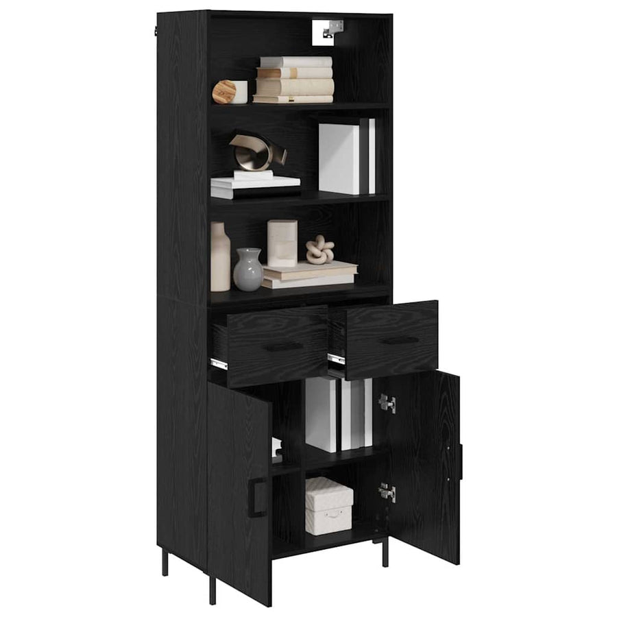 Highboard Wandgemonteerd 2 pcs Zwart Eiken Bewerkt hout
