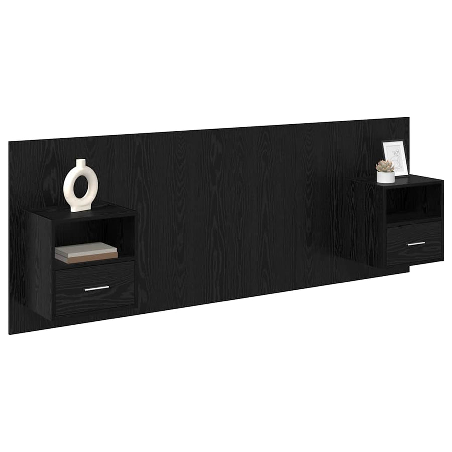 Hoofdbord Met Kast met lade 3 pcs Zwart Eiken Bewerkt hout