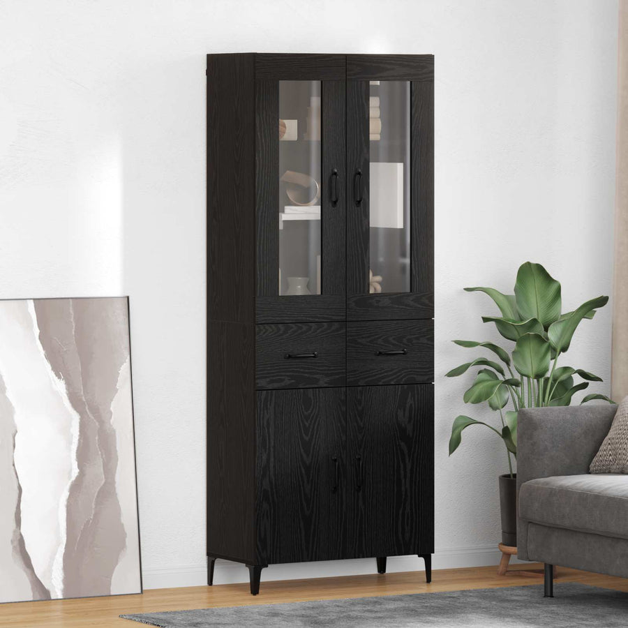 Highboard met lade Zwart Eiken 69,5 x 34 x 180 cm Bewerkt hout