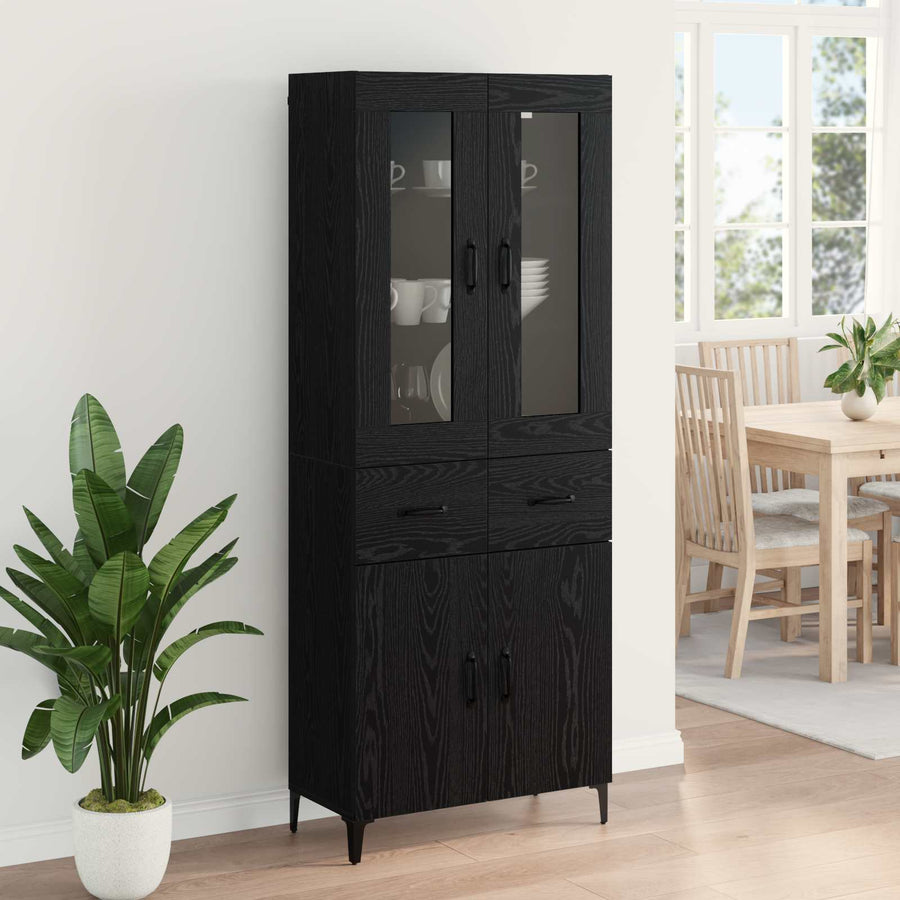 Highboard met lade Zwart Eiken 69,5 x 34 x 180 cm Bewerkt hout