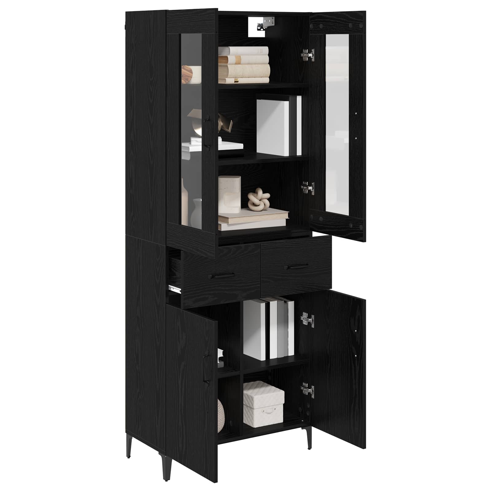 Highboard met lade Zwart Eiken 69,5 x 34 x 180 cm Bewerkt hout