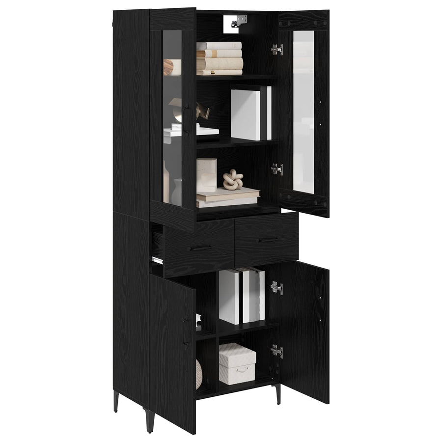 Highboard met lade Zwart Eiken 69,5 x 34 x 180 cm Bewerkt hout