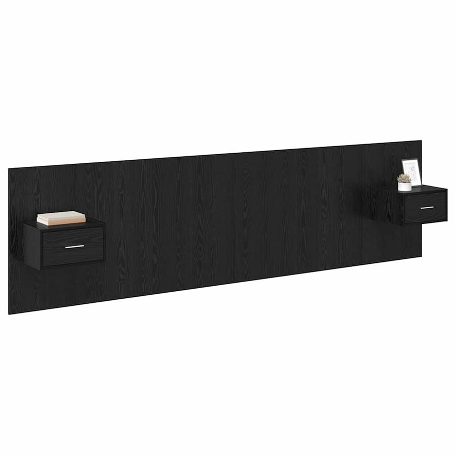 Hoofdbord Met Kast met lade 3 pcs Zwart Eiken Bewerkt hout