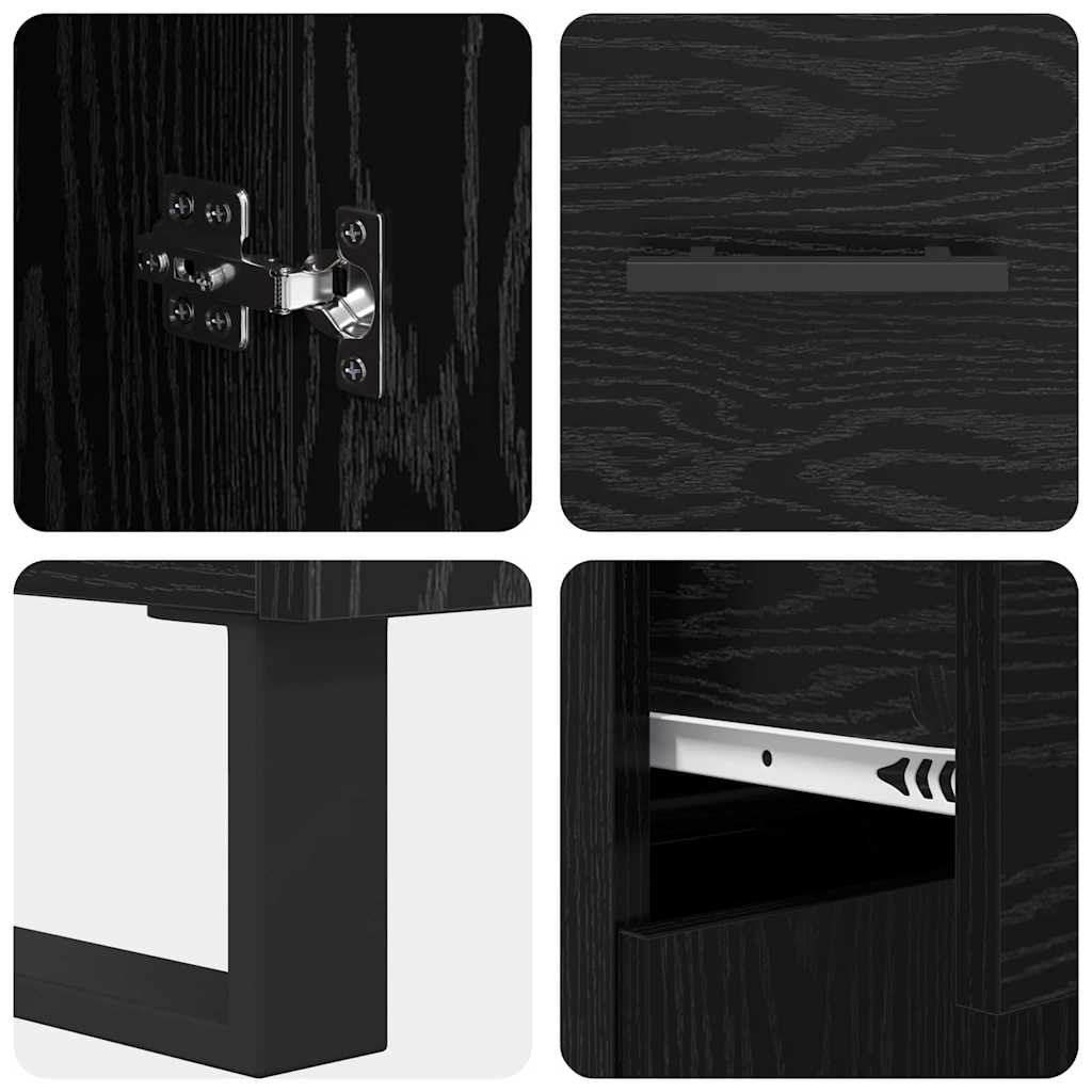 Dressoir Wandgemonteerd met lade 2 pcs Zwart Eiken Bewerkt hout