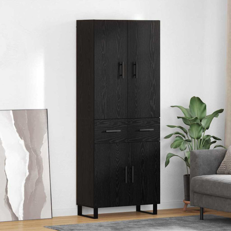Dressoir Wandgemonteerd met lade 2 pcs Zwart Eiken Bewerkt hout