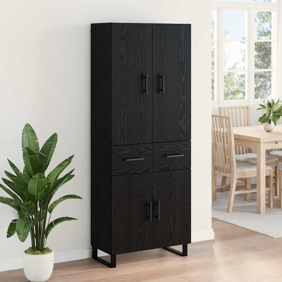 Dressoir Wandgemonteerd met lade 2 pcs Zwart Eiken Bewerkt hout