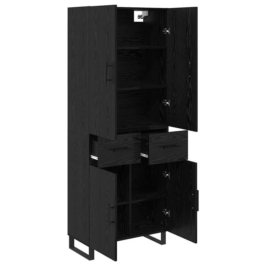 Dressoir Wandgemonteerd met lade 2 pcs Zwart Eiken Bewerkt hout