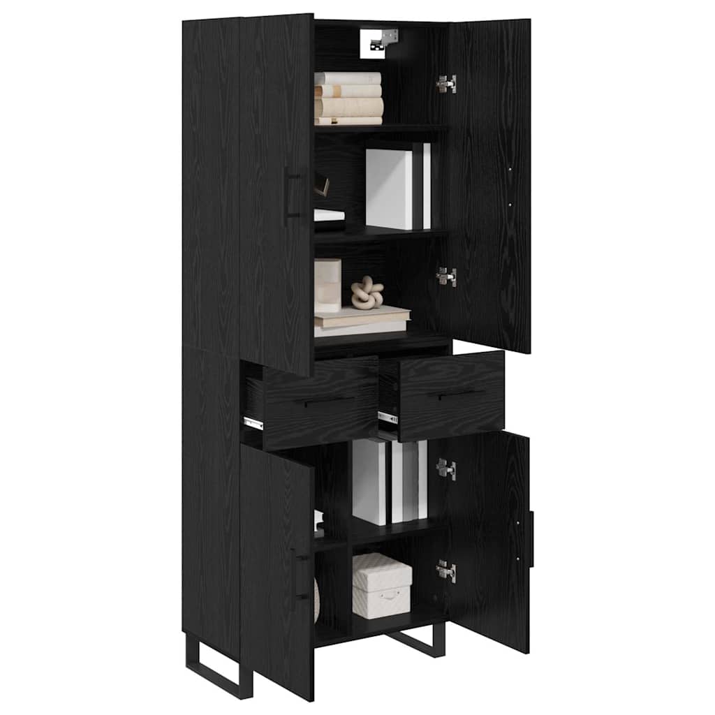 Dressoir Wandgemonteerd met lade 2 pcs Zwart Eiken Bewerkt hout