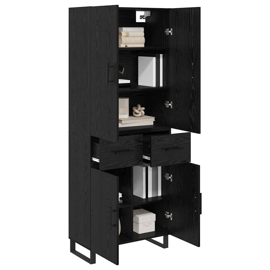 Dressoir Wandgemonteerd met lade 2 pcs Zwart Eiken Bewerkt hout