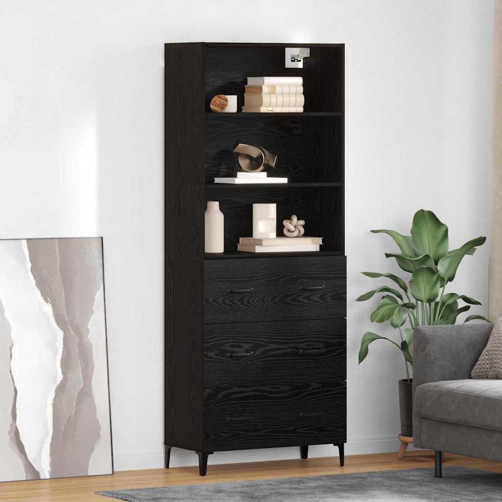 Dressoir Wandgemonteerd met lade 2 pcs Zwart Eiken Bewerkt hout