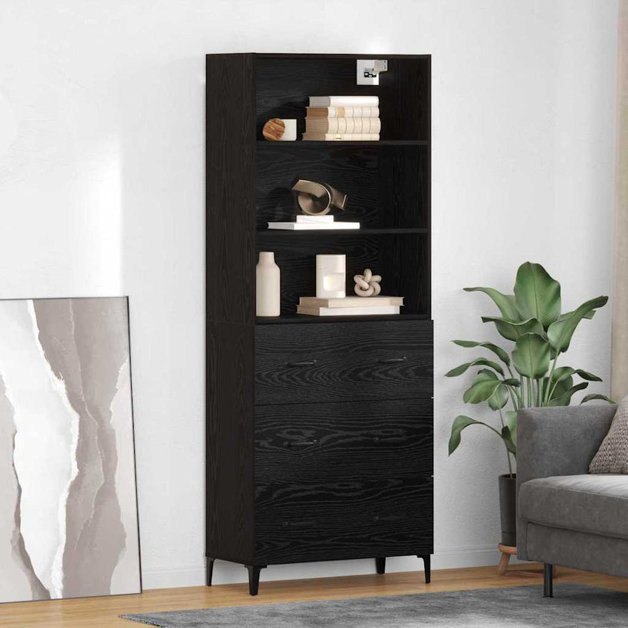 Dressoir Wandgemonteerd met lade 2 pcs Zwart Eiken Bewerkt hout