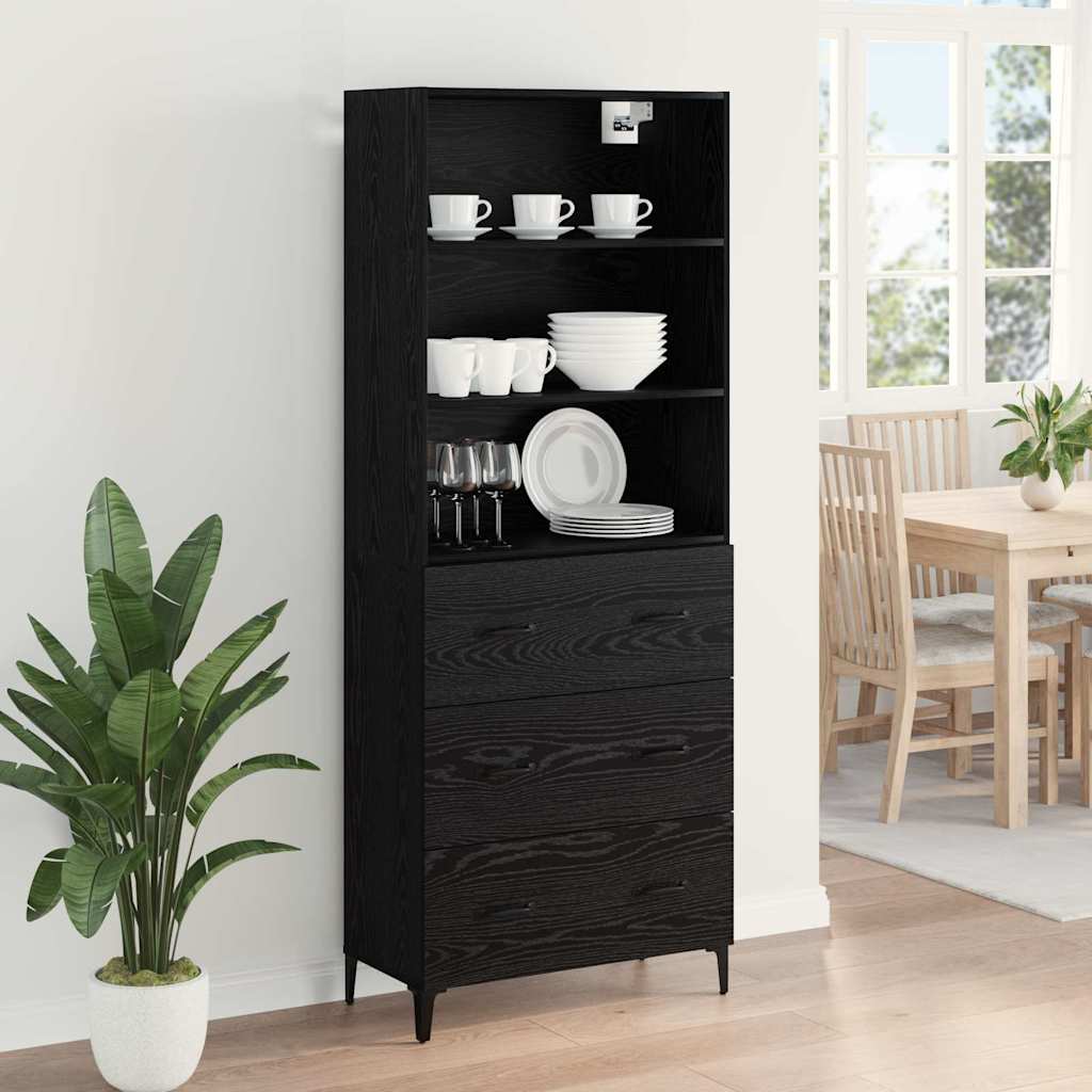 Dressoir Wandgemonteerd met lade 2 pcs Zwart Eiken Bewerkt hout