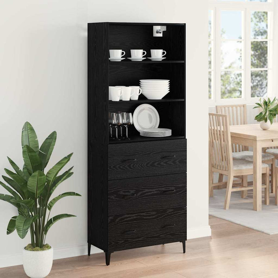 Dressoir Wandgemonteerd met lade 2 pcs Zwart Eiken Bewerkt hout