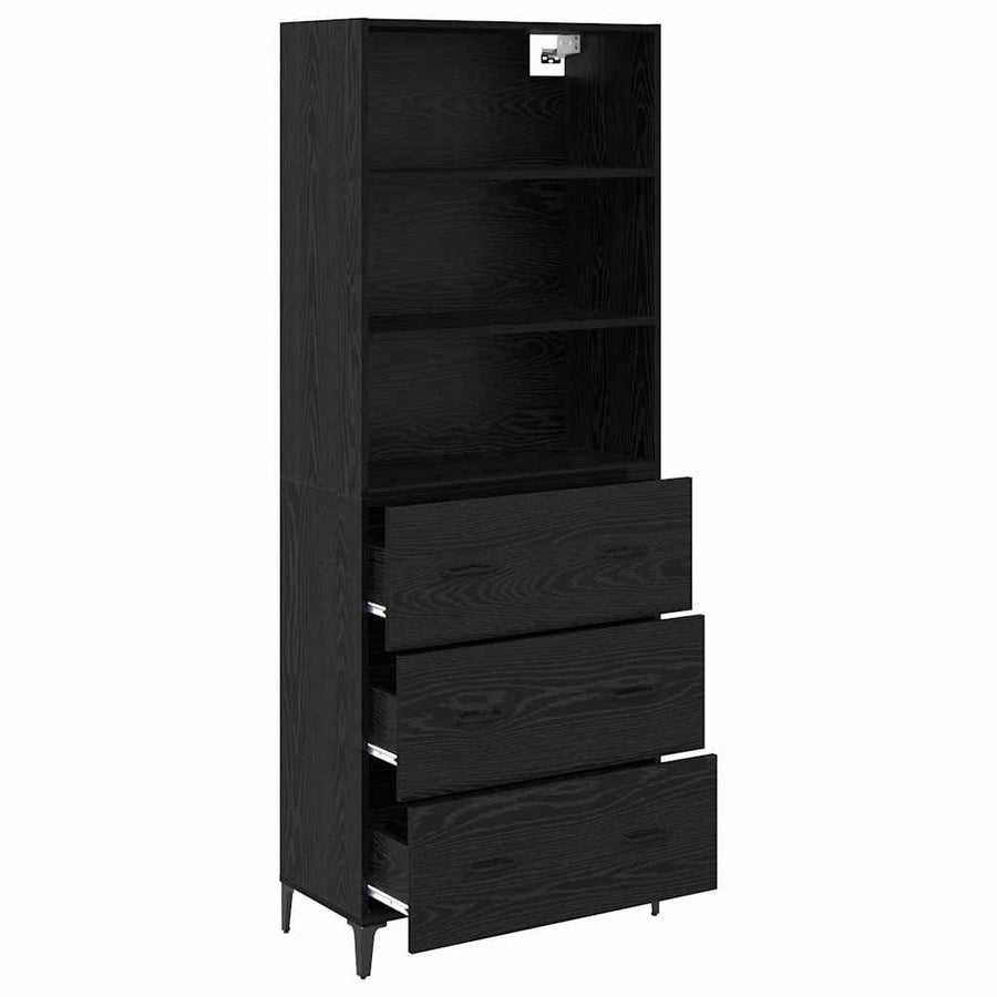Dressoir Wandgemonteerd met lade 2 pcs Zwart Eiken Bewerkt hout