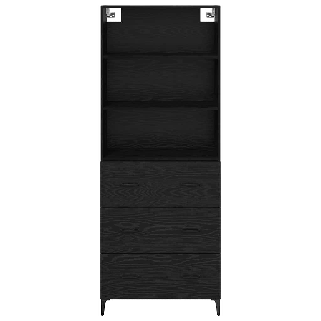 Dressoir Wandgemonteerd met lade 2 pcs Zwart Eiken Bewerkt hout