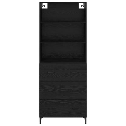 Dressoir Wandgemonteerd met lade 2 pcs Zwart Eiken Bewerkt hout
