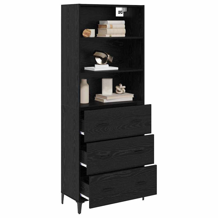 Dressoir Wandgemonteerd met lade 2 pcs Zwart Eiken Bewerkt hout