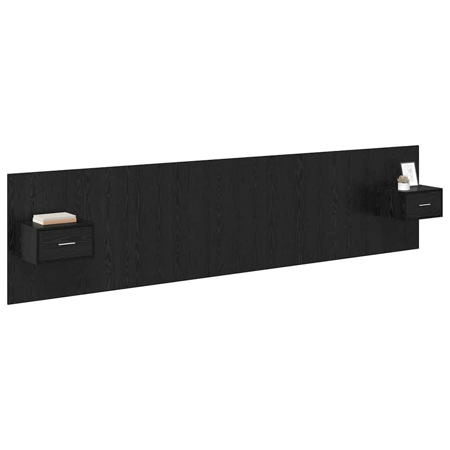 Hoofdbord Met Kast Zwart Eiken 337 x 32,5 x 80 cm Bewerkt hout