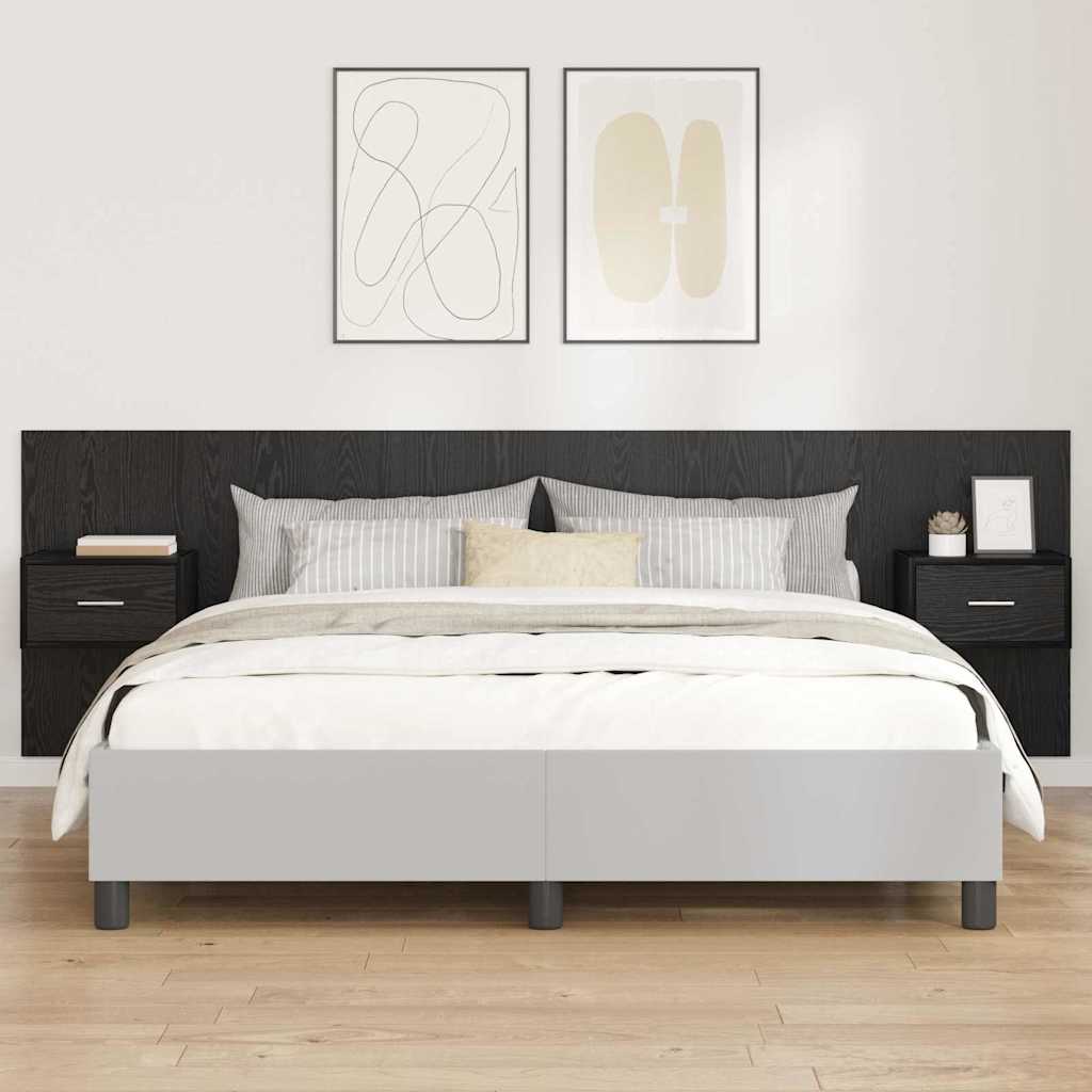 Bed hoofdbord met kastjes 3 pcs Zwart Eiken Bewerkt hout