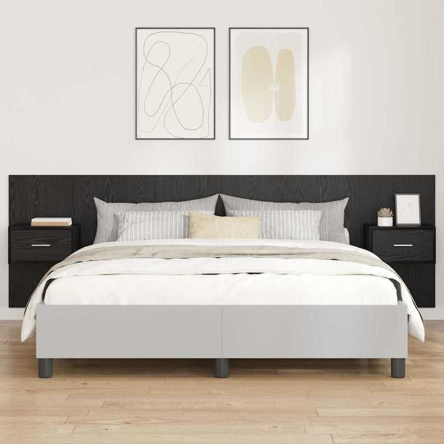 Bed hoofdbord met kastjes 3 pcs Zwart Eiken Bewerkt hout