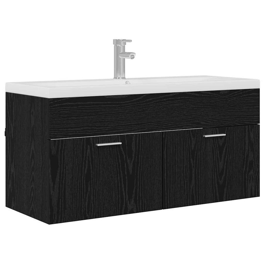 Badkamerkast Zwart Eiken 100 x 38,5 x 46 cm Bewerkt hout