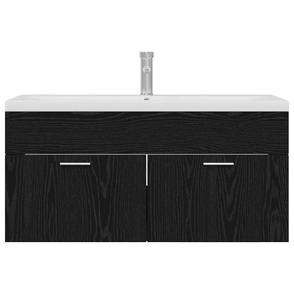 Badkamerkast Zwart Eiken 100 x 38,5 x 46 cm Bewerkt hout