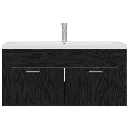 Badkamerkast Zwart Eiken 100 x 38,5 x 46 cm Bewerkt hout