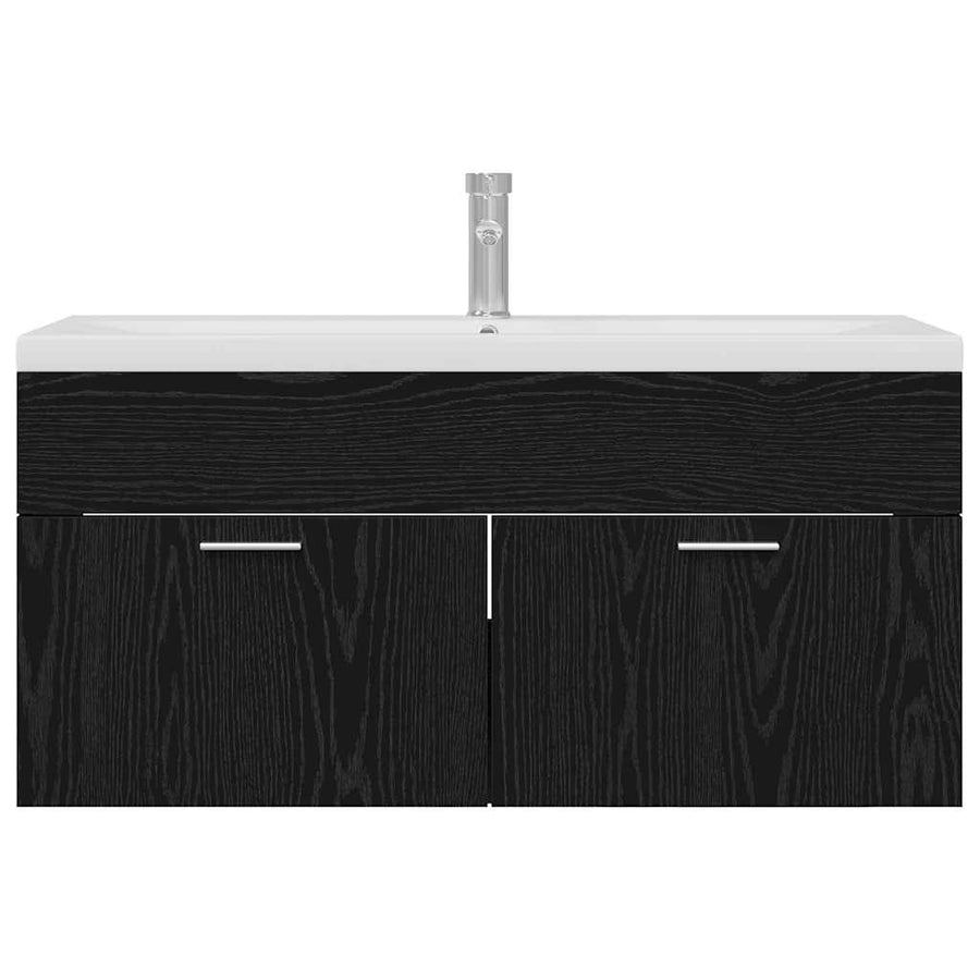 Badkamerkast Zwart Eiken 100 x 38,5 x 46 cm Bewerkt hout
