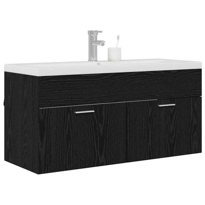 Badkamerkast Zwart Eiken 100 x 38,5 x 46 cm Bewerkt hout
