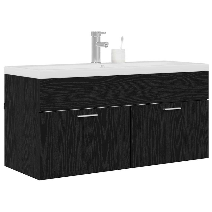 Badkamerkast Zwart Eiken 100 x 38,5 x 46 cm Bewerkt hout