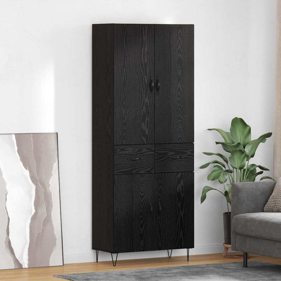 Highboard Wandgemonteerd 2 pcs Zwart Eiken Bewerkt hout