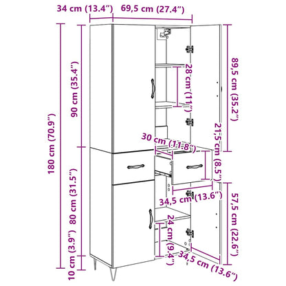 Highboard Wandgemonteerd 2 pcs Zwart Eiken Bewerkt hout