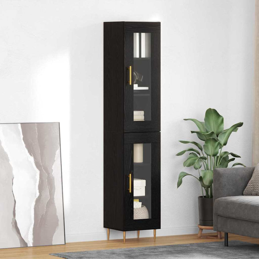 Highboard Zwart Eiken 34,5 x 34 x 180 cm Bewerkt hout