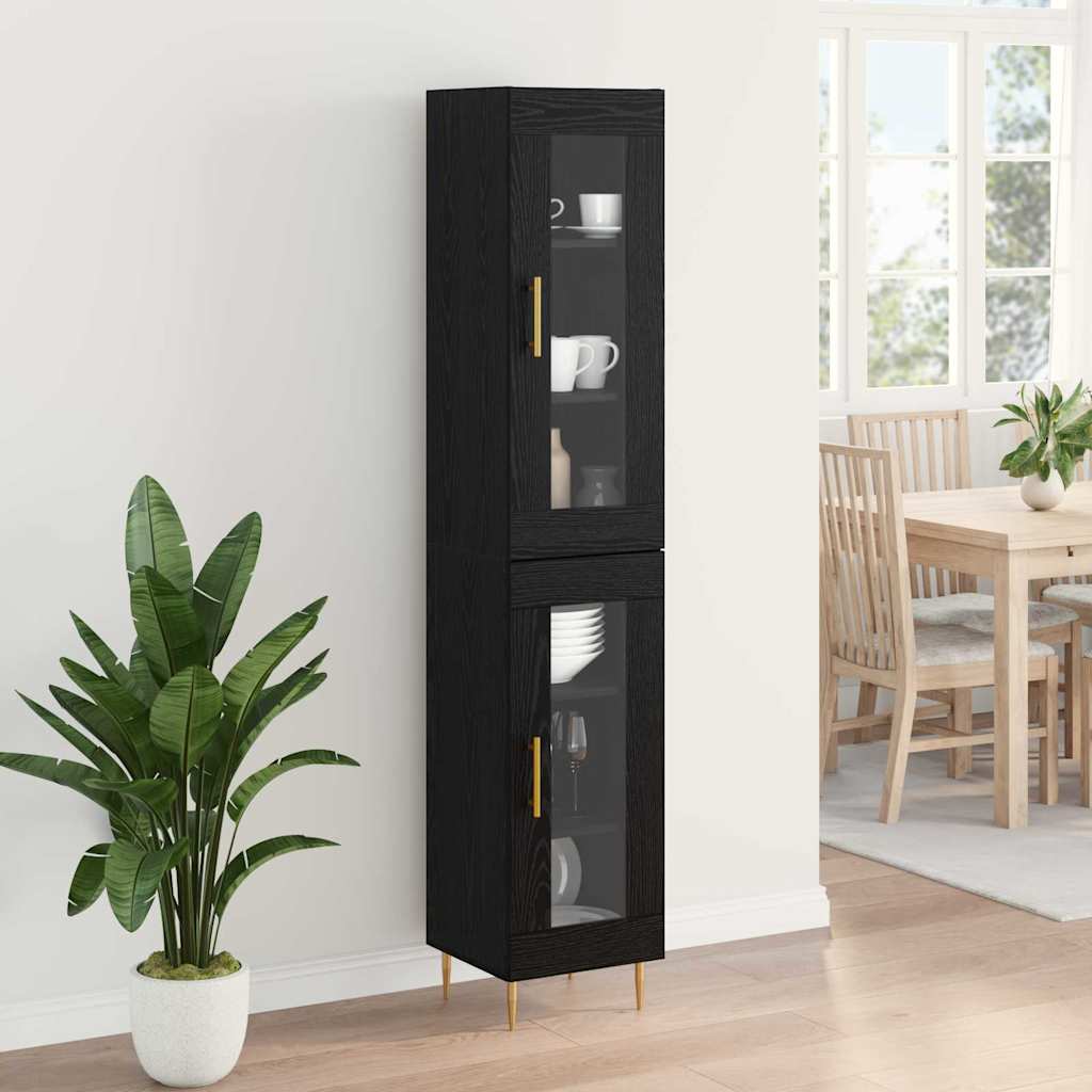 Highboard Zwart Eiken 34,5 x 34 x 180 cm Bewerkt hout