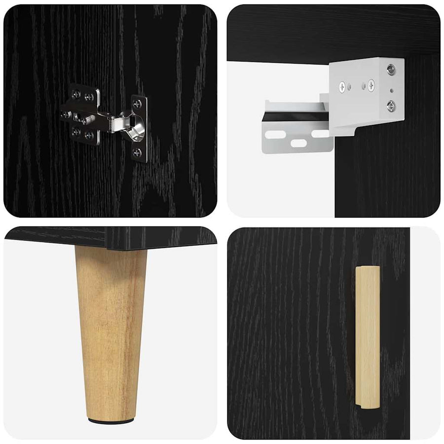 Highboard Wandgemonteerd 2 pcs Zwart Eiken Bewerkt hout