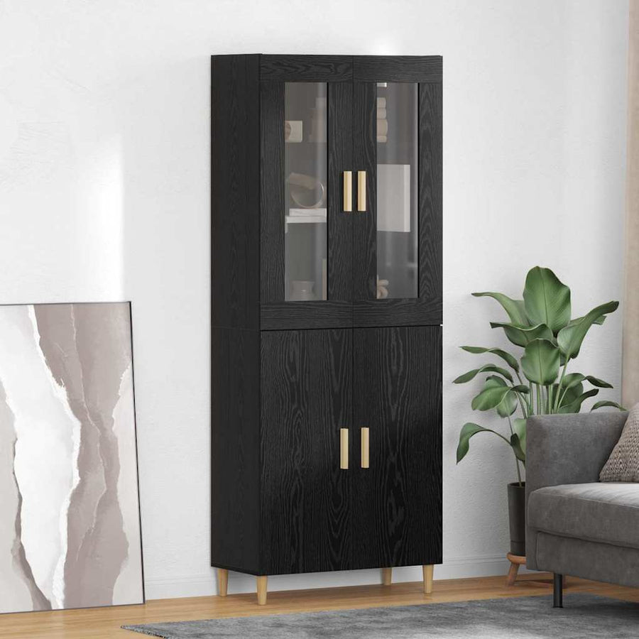 Highboard Wandgemonteerd 2 pcs Zwart Eiken Bewerkt hout
